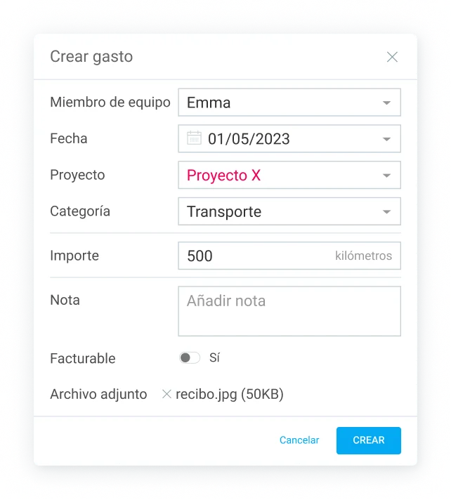 Crea gastos en Clockify