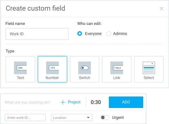 Custom fields in Clockify