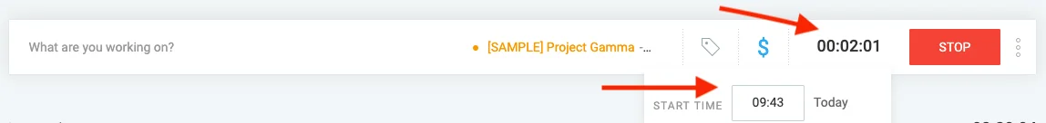 Editing the start time of a timer that's already running in Clockify