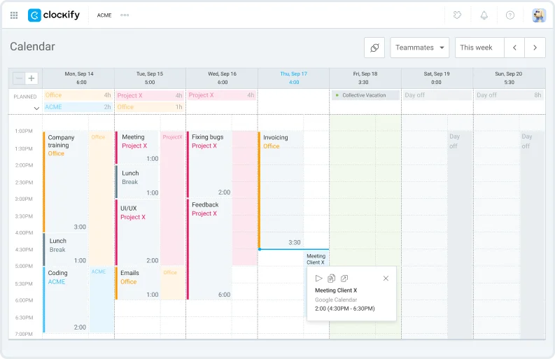 Google Calendar event showing up in Clockify calendar