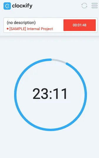Pomodoro timer focus mode in the Clockify browser extension