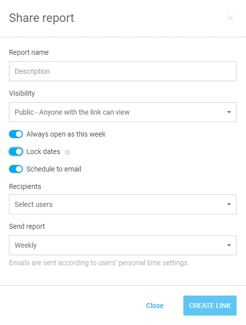 Share and schedule reports to email in Clockify