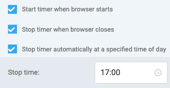 Start/stop timer options in the Clockify browser extension