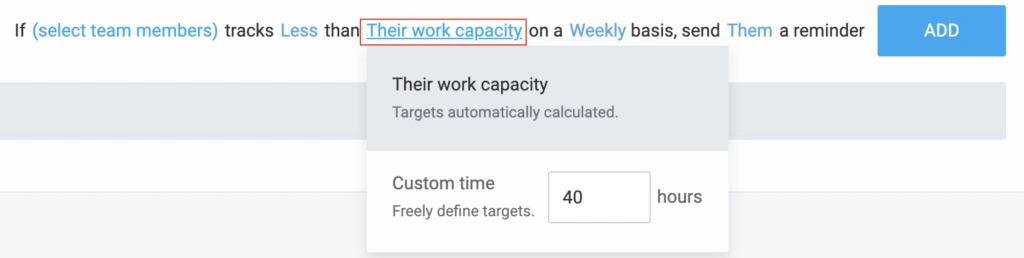 Targets and reminders in Clockify
