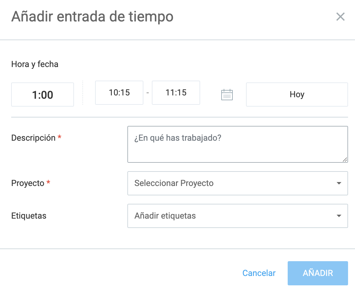 Añade una entrada de tiempo en la vista de Calendario