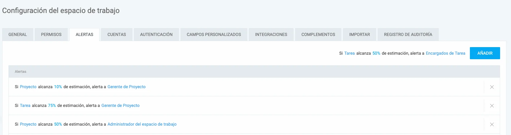 Alertas de proyecto