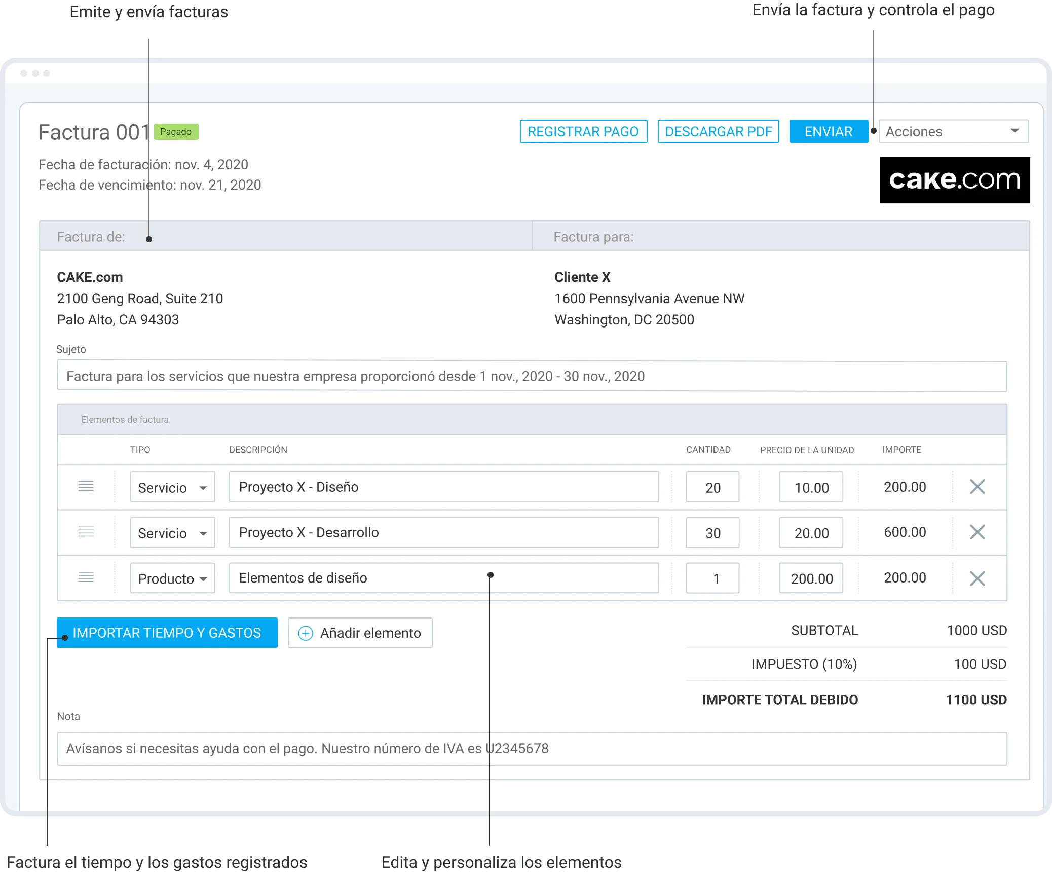 Factura tus servicios con facturas personalizables