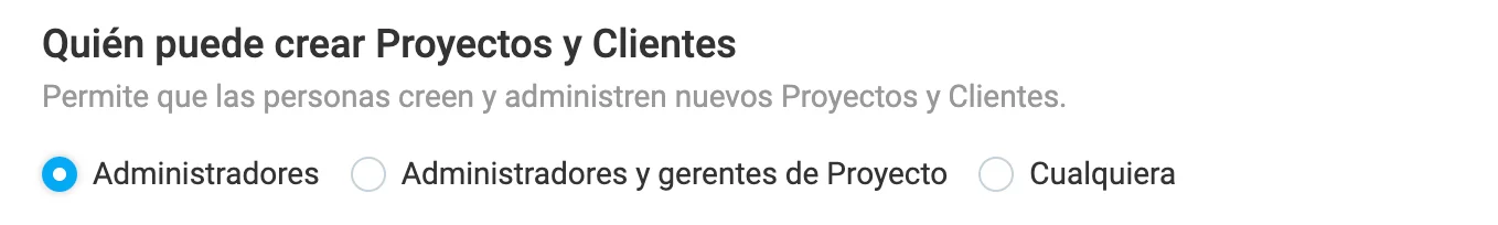 Permite que los gerentes de proyectos o cualquier persona creen proyectos