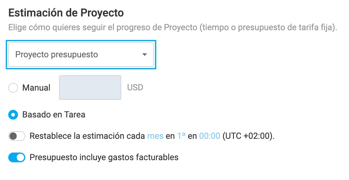 Configura estimaciones de presupuesto en Clockify