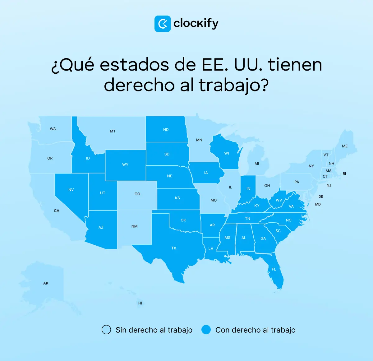 ¿Qué estados de EE. UU. tienen derecho al trabajo?