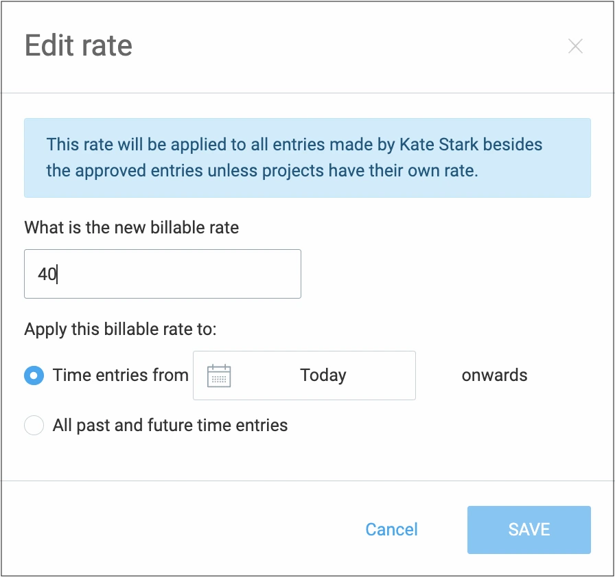 Changing employee rates in Clockify