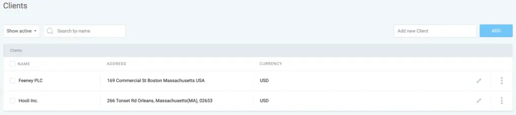 Client database in Clockify