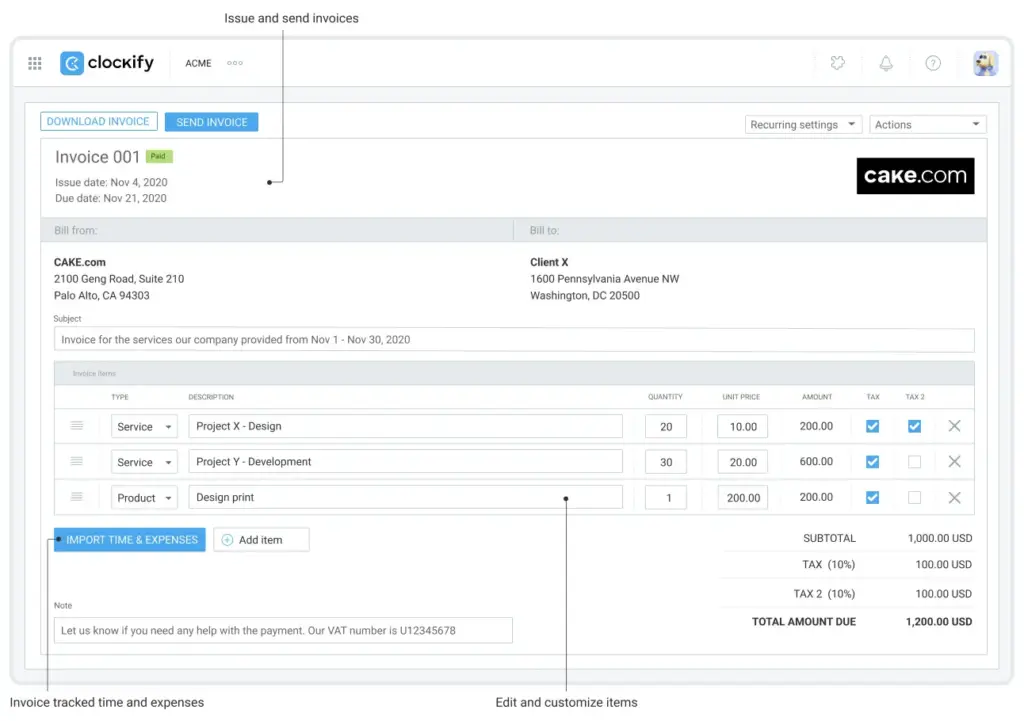 Create, customize, and send invoices to your clients