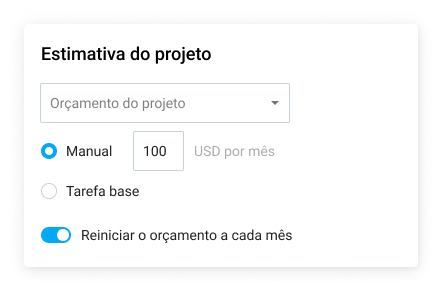 Definindo estimativas de orçamento no Clockify