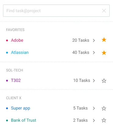 Favorite projects in Clockify