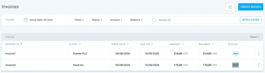 Managing invoices in Clockify
