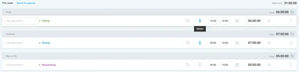 Marking projects as billable/non-billable in Clockify