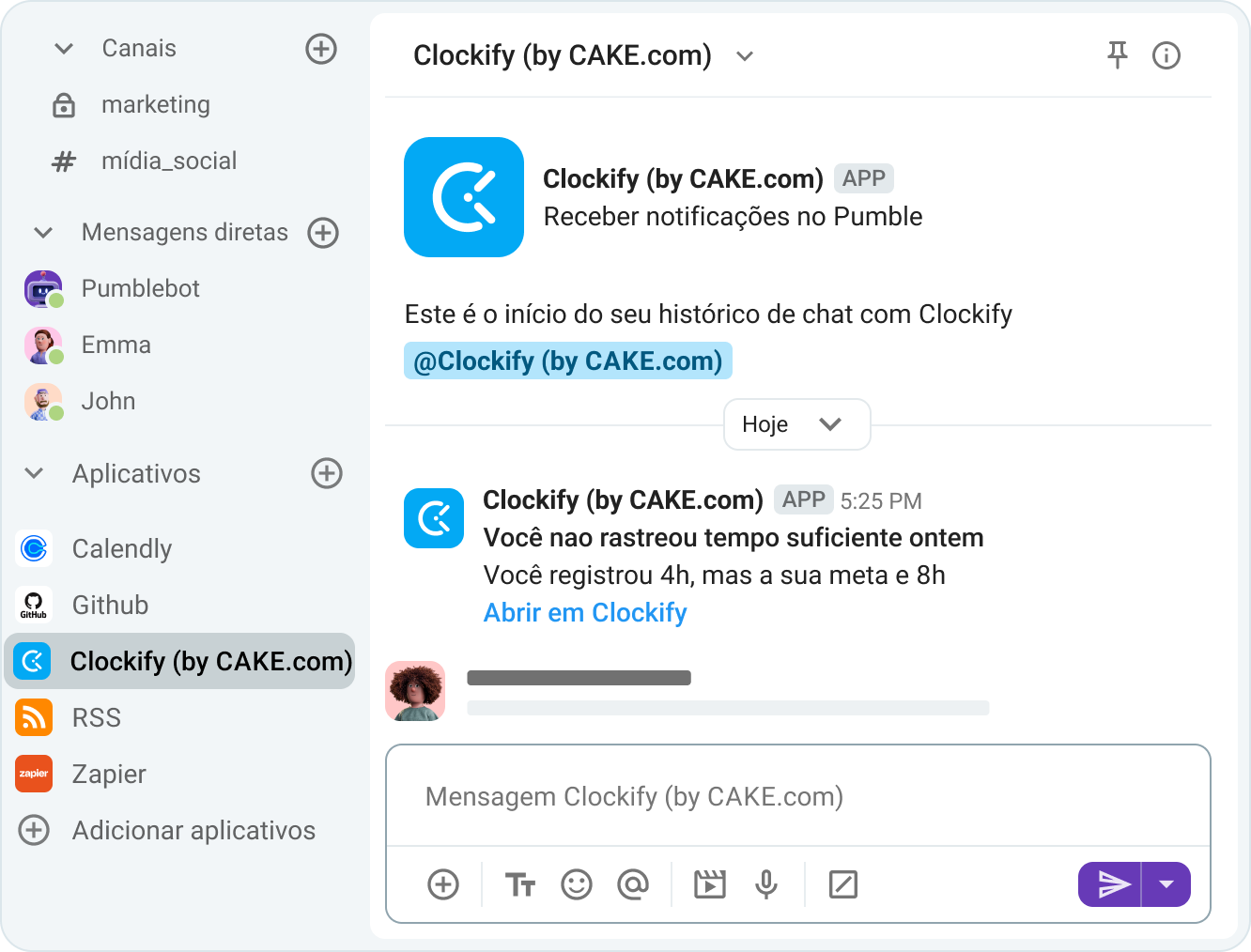 Receba lembretes de controle de tempo no Pumble