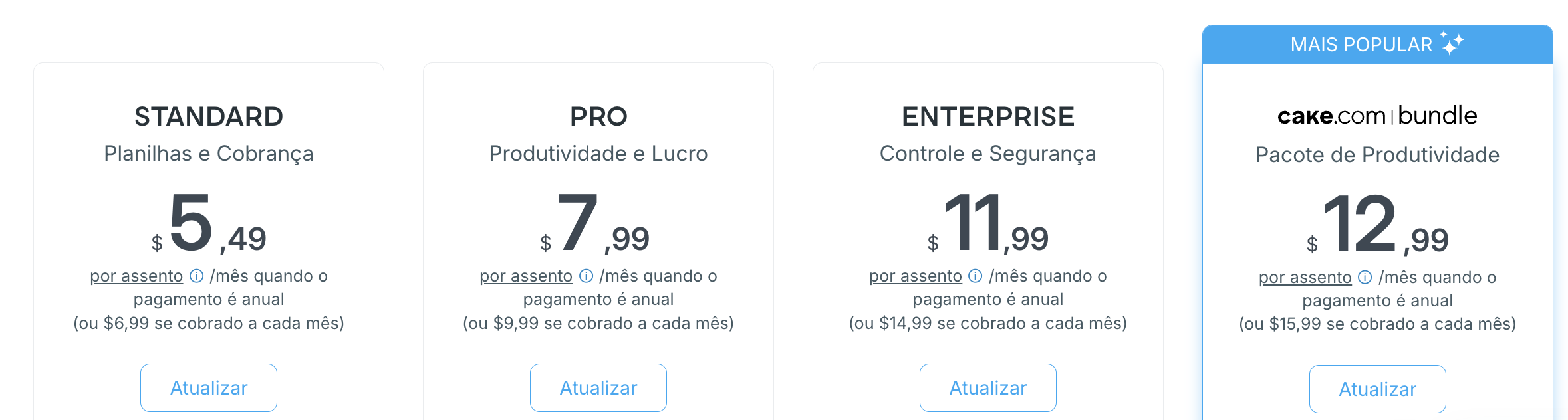 Atualizando para um plano pago no Clockify