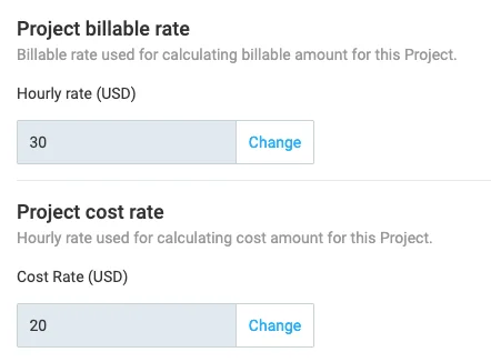 Setting the project-based billable and cost rate in Clockify
