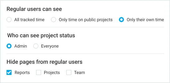 Permisos de visualización del tiempo registrado en Clockify