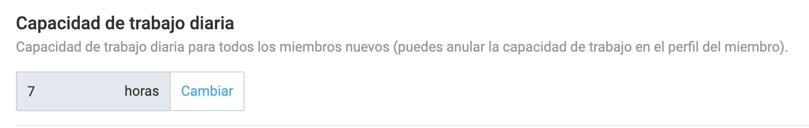 Configuración de capacidad de trabajo en Clockify