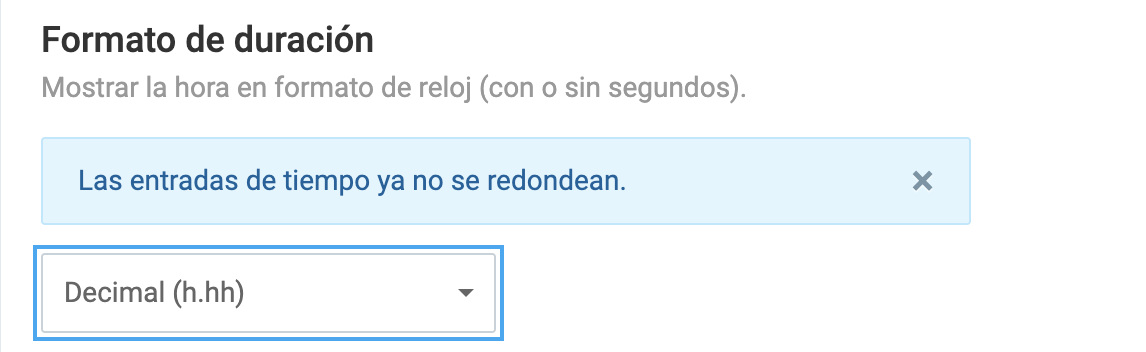 Formato decimal en Clockify