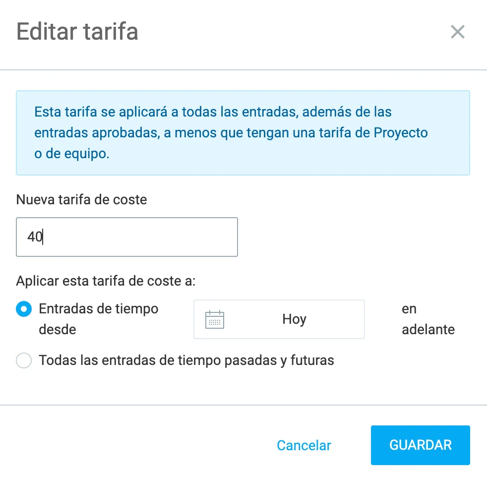 Modifica las tarifas de los empleados en Clockify