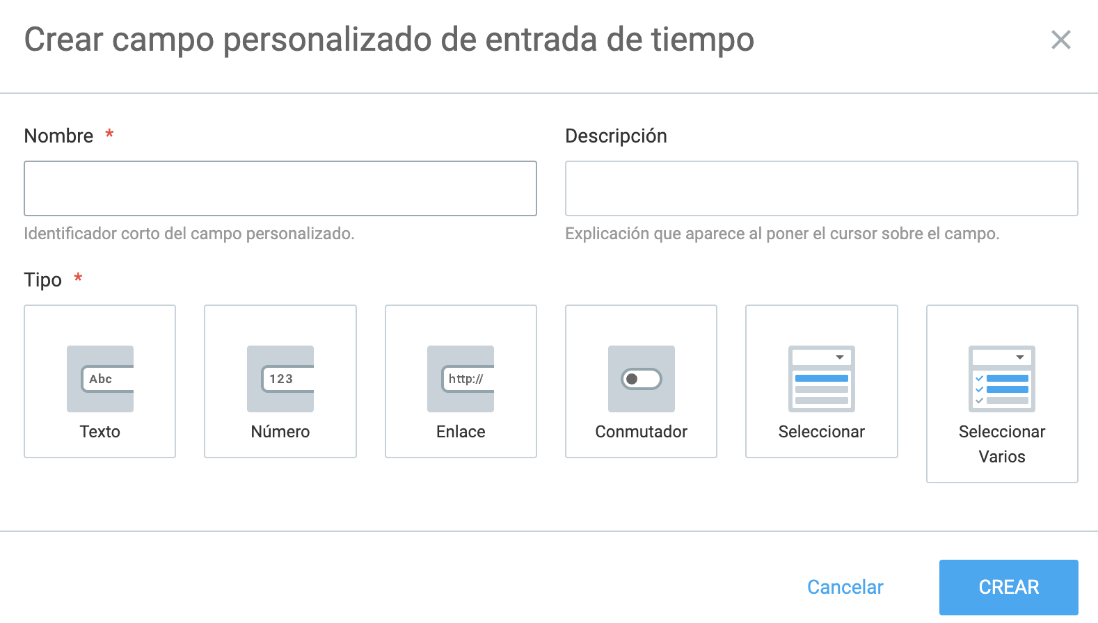 Campos personalizados en Clockify