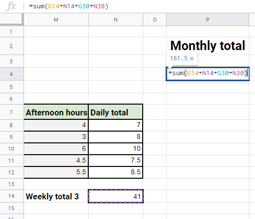 Monthly total formula up close