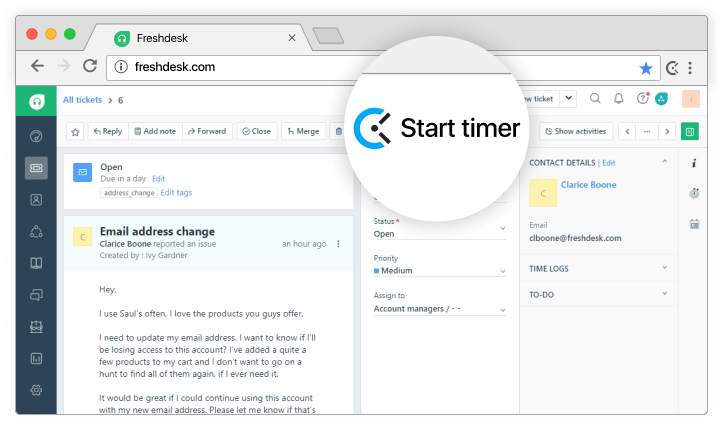 Freshdesk time tracking integration screenshot