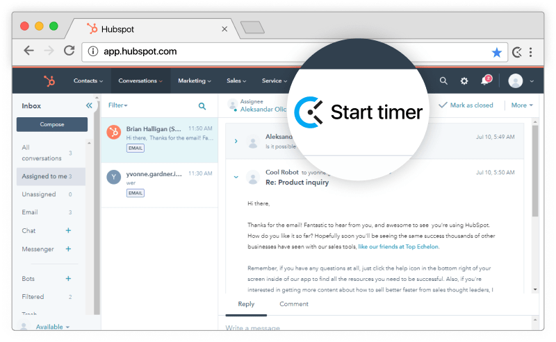 Hubspot time tracking integration screenshot