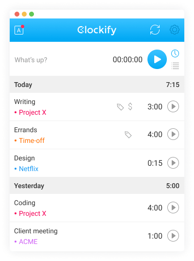 App de control del tiempo para Mac: captura de pantalla del temporizador
