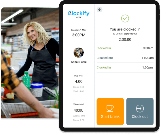Reloj de fichar para supermercados - Clockify captura de pantalla